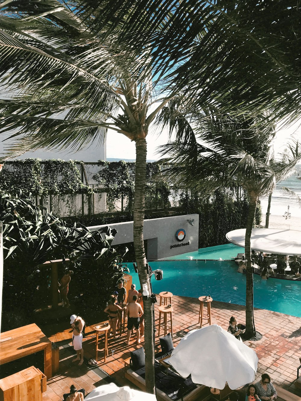 personnes dans la piscine pendant la journée