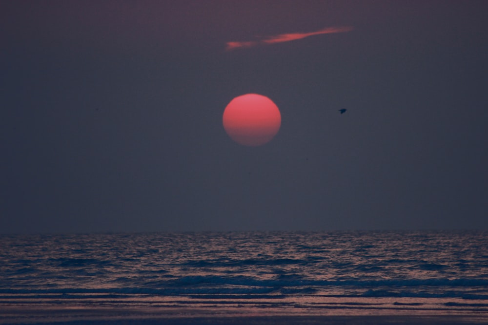 body of water during sunset