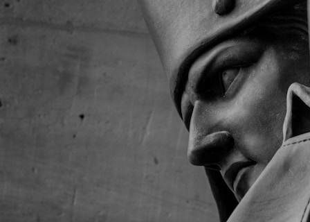 grayscale photo of the statue of Napoleon Bonaparte