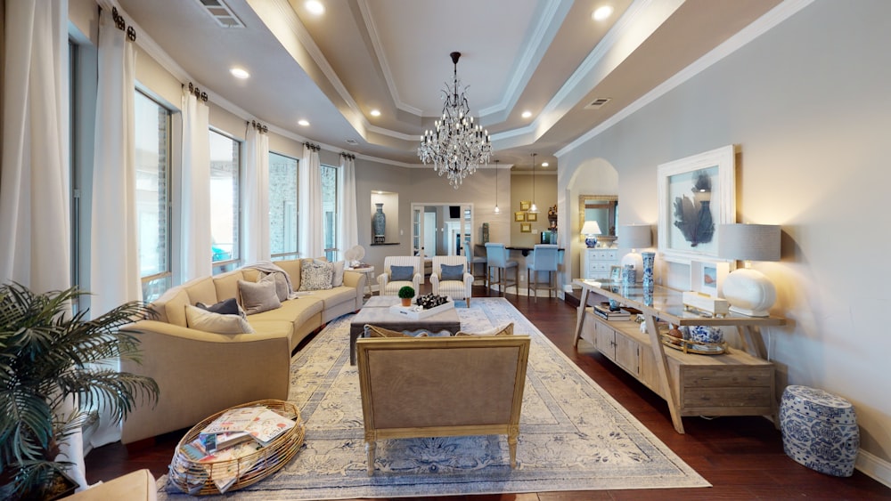 living room with brown wooden table and chairs