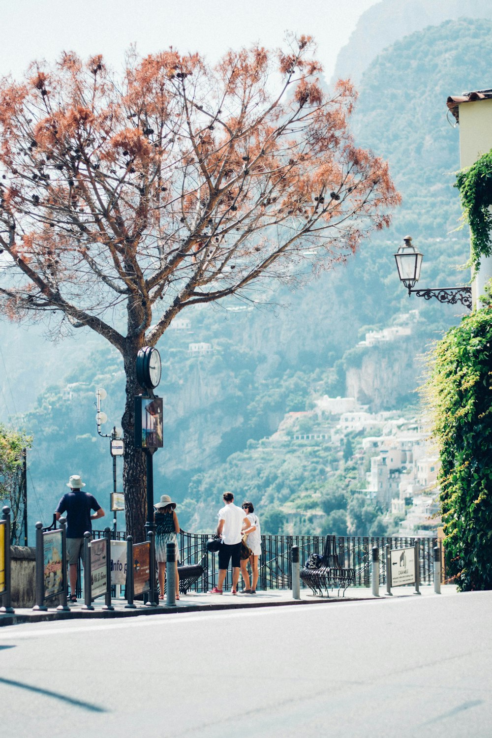 people walking on sidewalk near bare tree during daytime