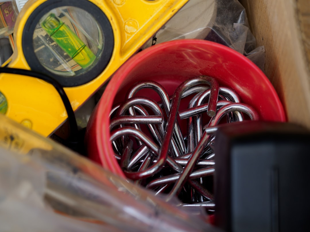 red and silver wire spool