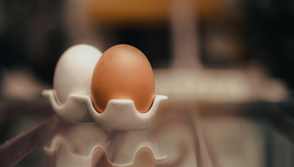 brown egg on white ceramic swan figurine