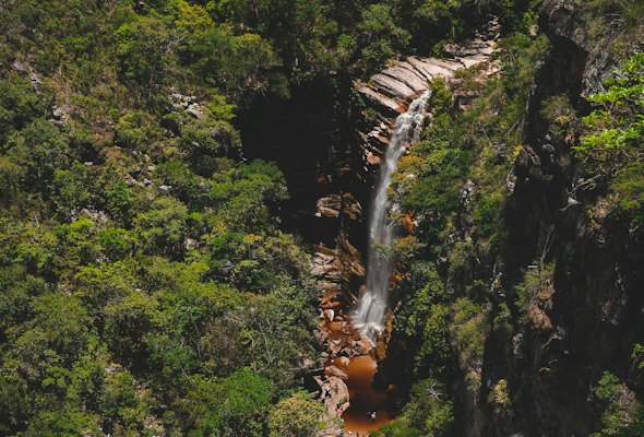 A waterfall in a forested gorge — Chapada Diamantina, Brazil