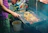 Close-up of a happy young woman enjoying a grilled skewer outdoors
