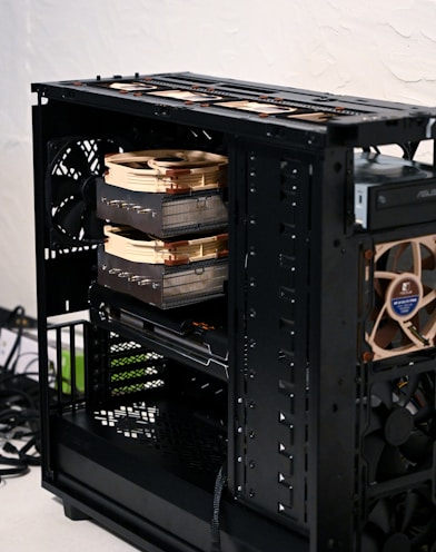 black and brown computer tower