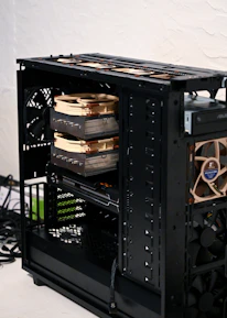 black and brown computer tower
