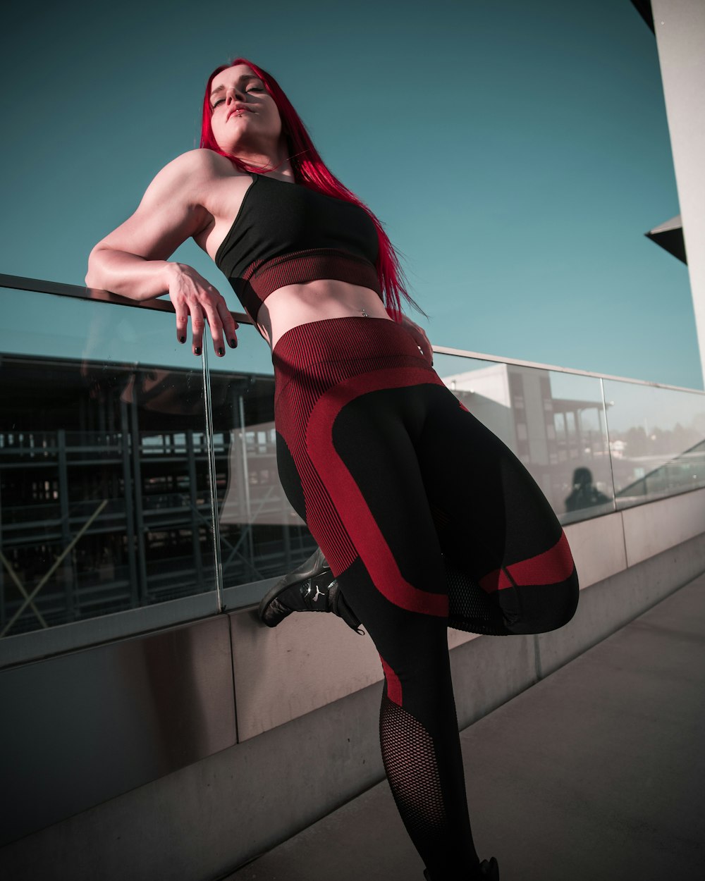 woman in black and red dress