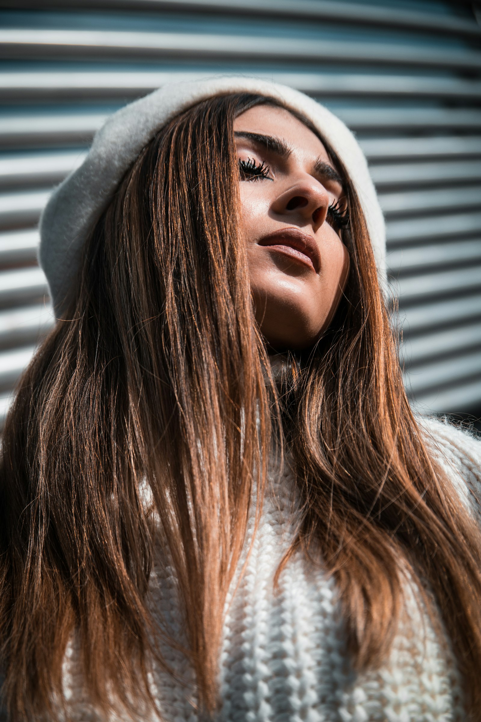 Samsung NX1 sample photo. Woman in white knit photography