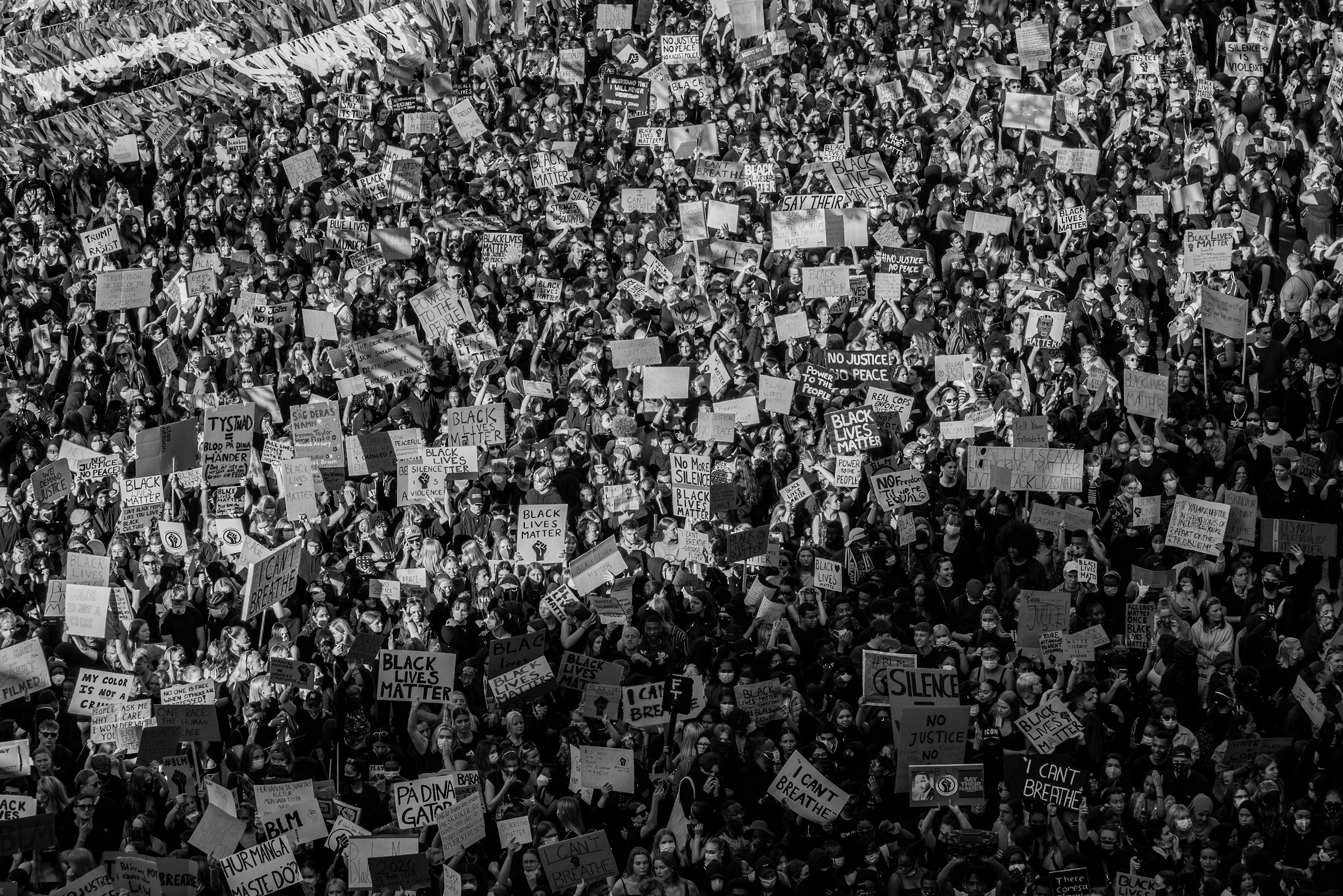 political rally crowd banners