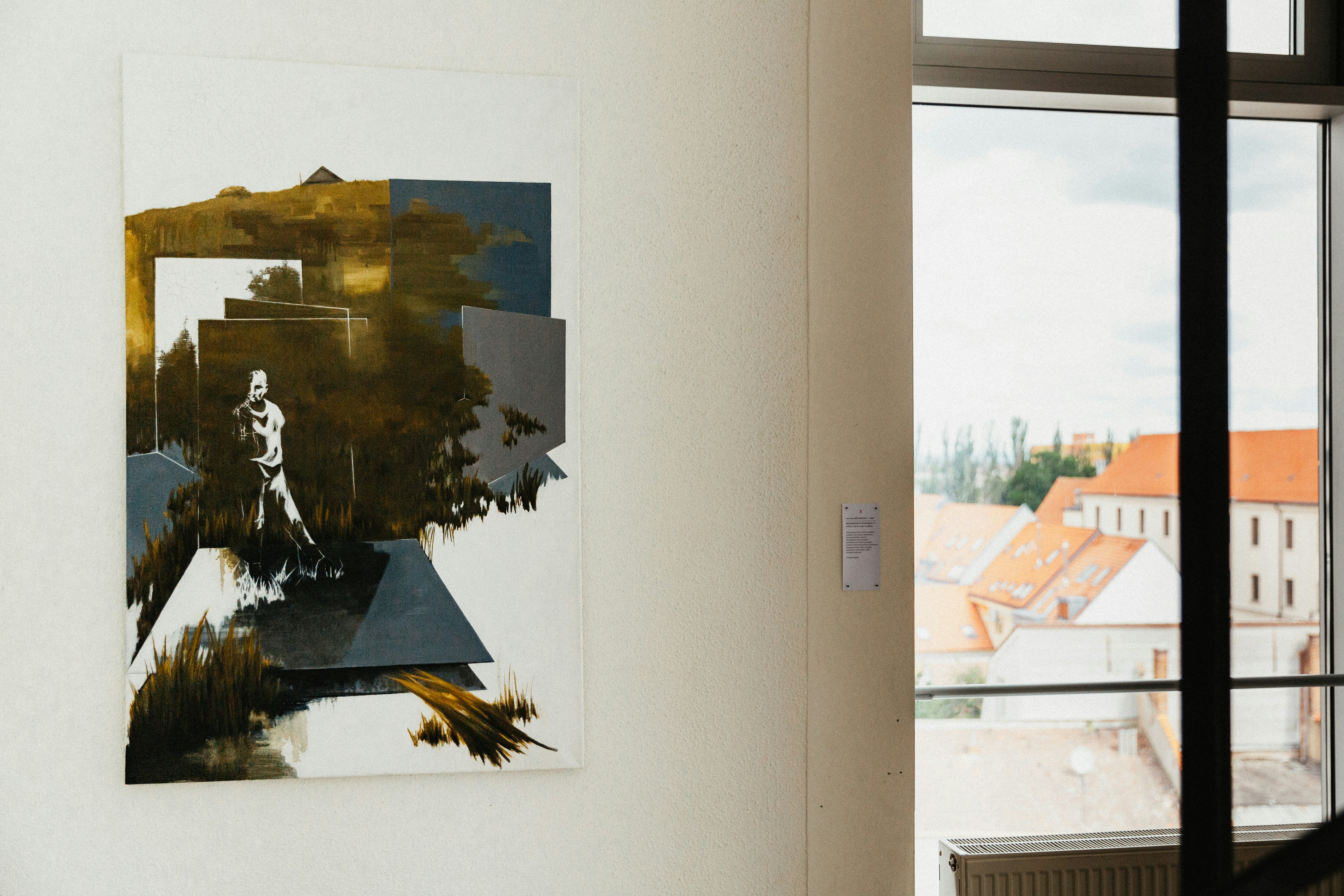 white and blue abstract painting