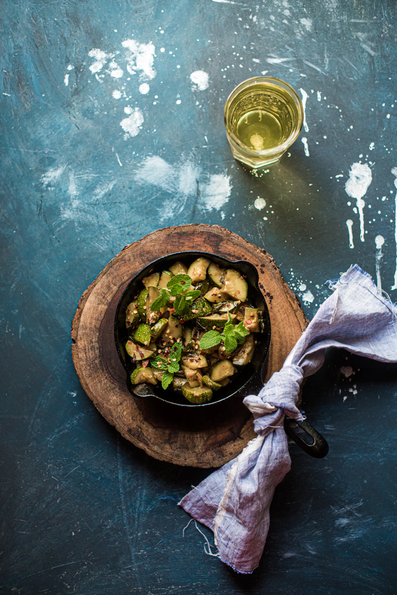 Home-cooked vegetables served at the table