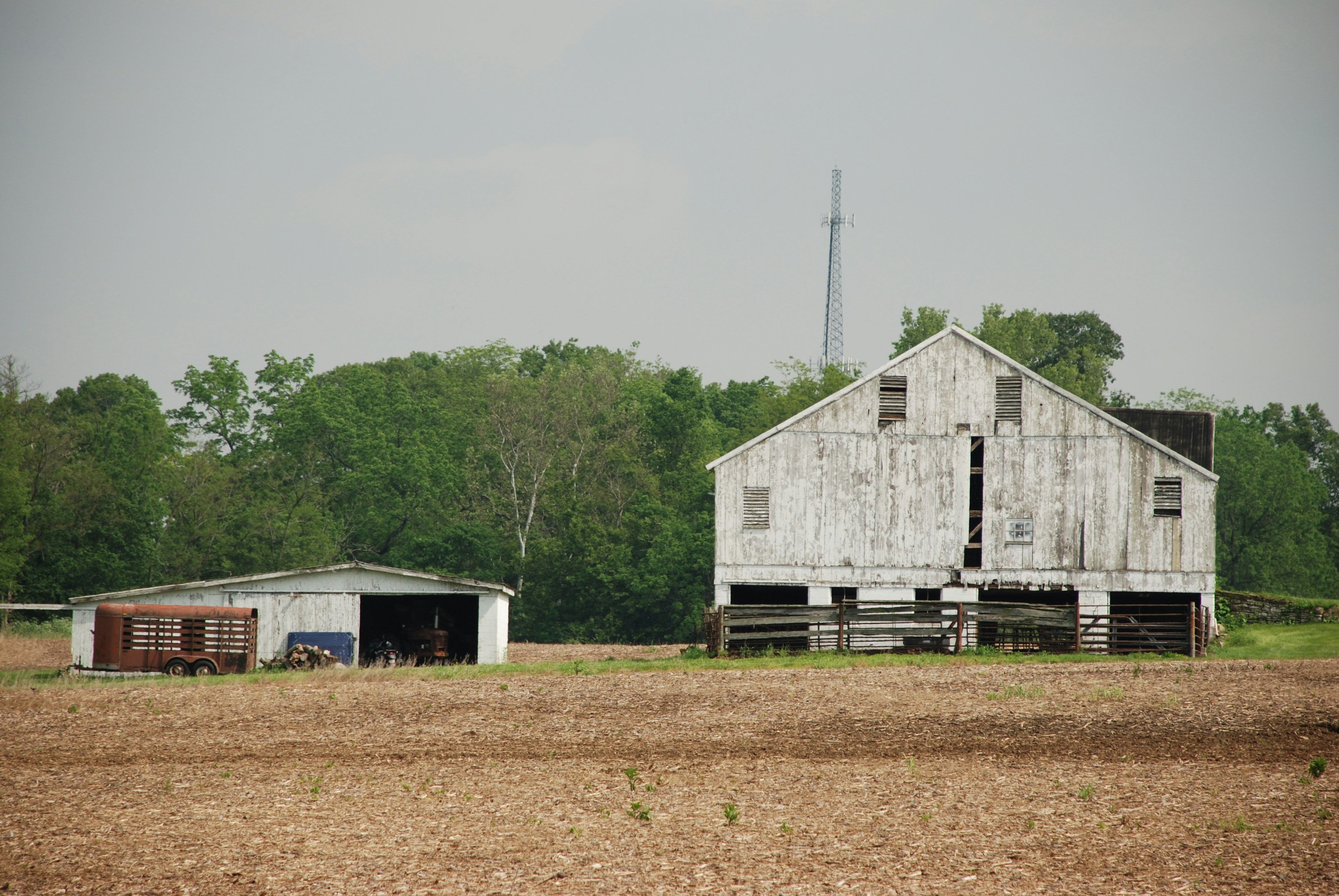 Gray wooden house near green trees under white sky during daytime photo ...