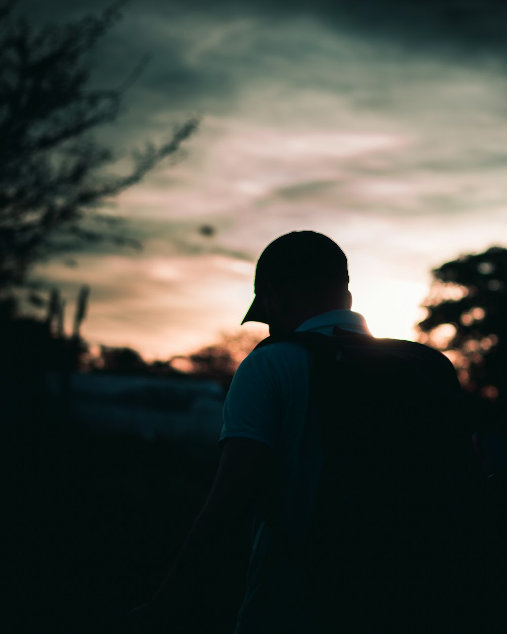 man in black shirt standing during sunset