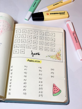 Colorful kawaii-style monthly calendar page with cute animal illustrations and pastel tones.