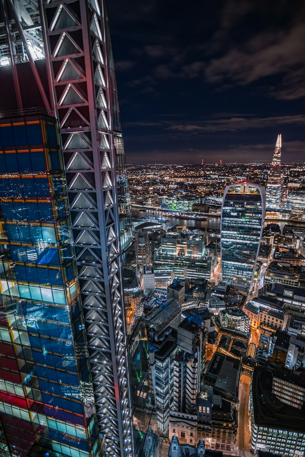 high rise buildings during night time