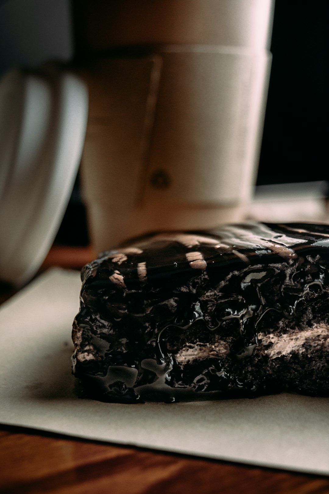 chocolate cake on white ceramic plate