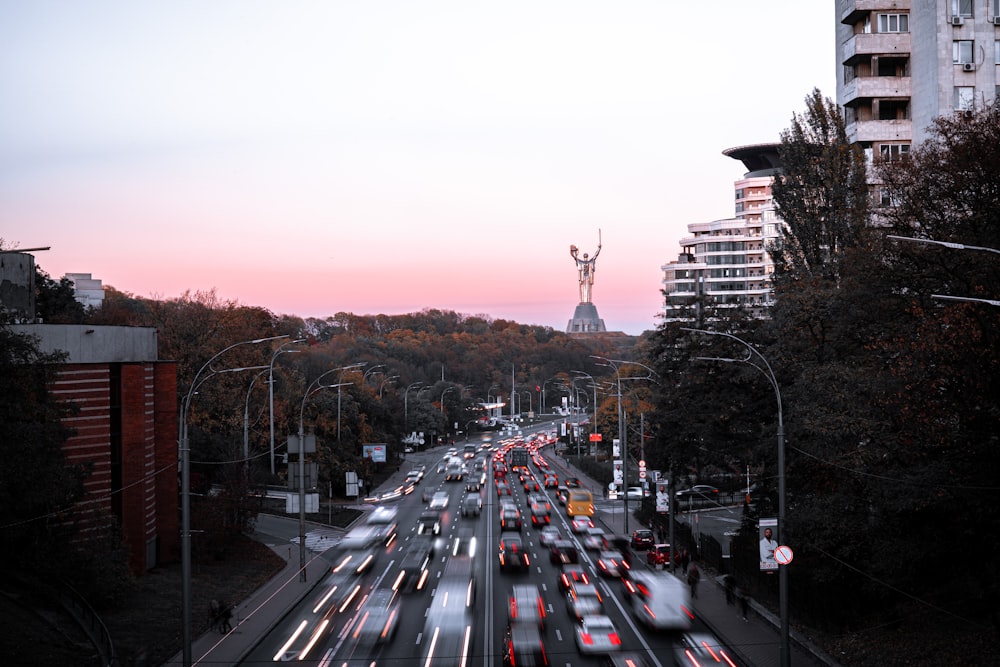 cars on road during sunset