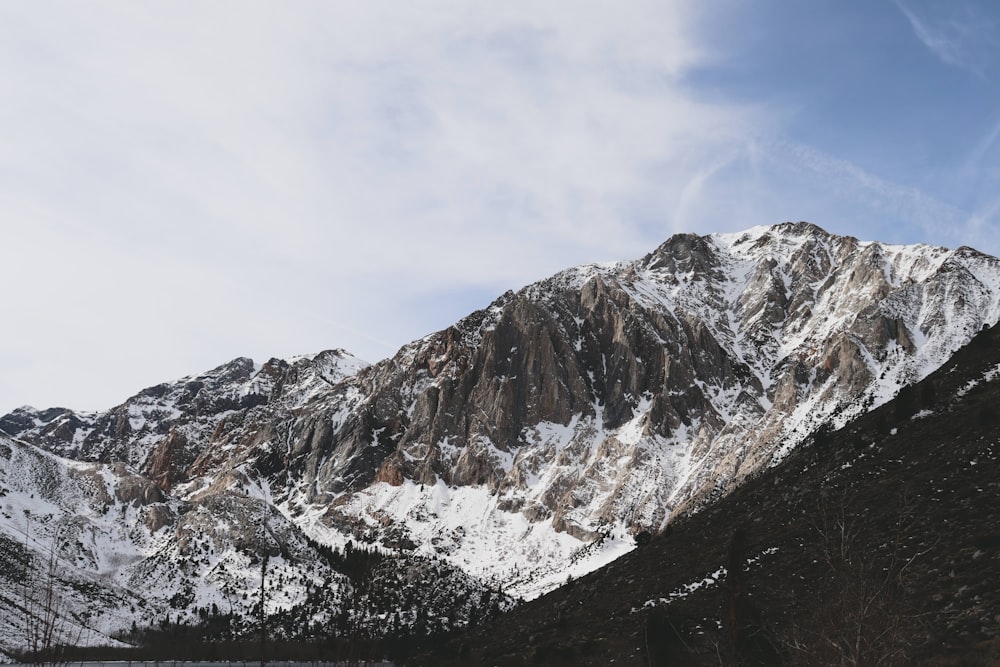 snow covered mountain under cloudy sky during daytime