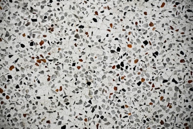 Textured terrazzo floor featuring varied marble chips in neutral colors under soft natural light.
