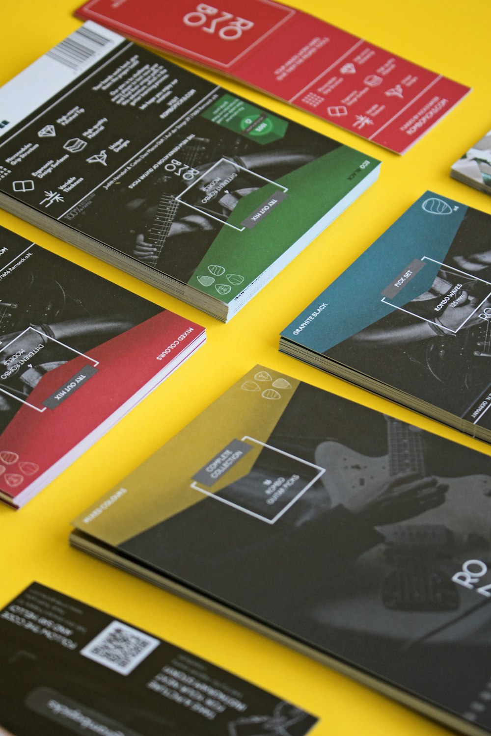 Colourful overlapping printed brochures