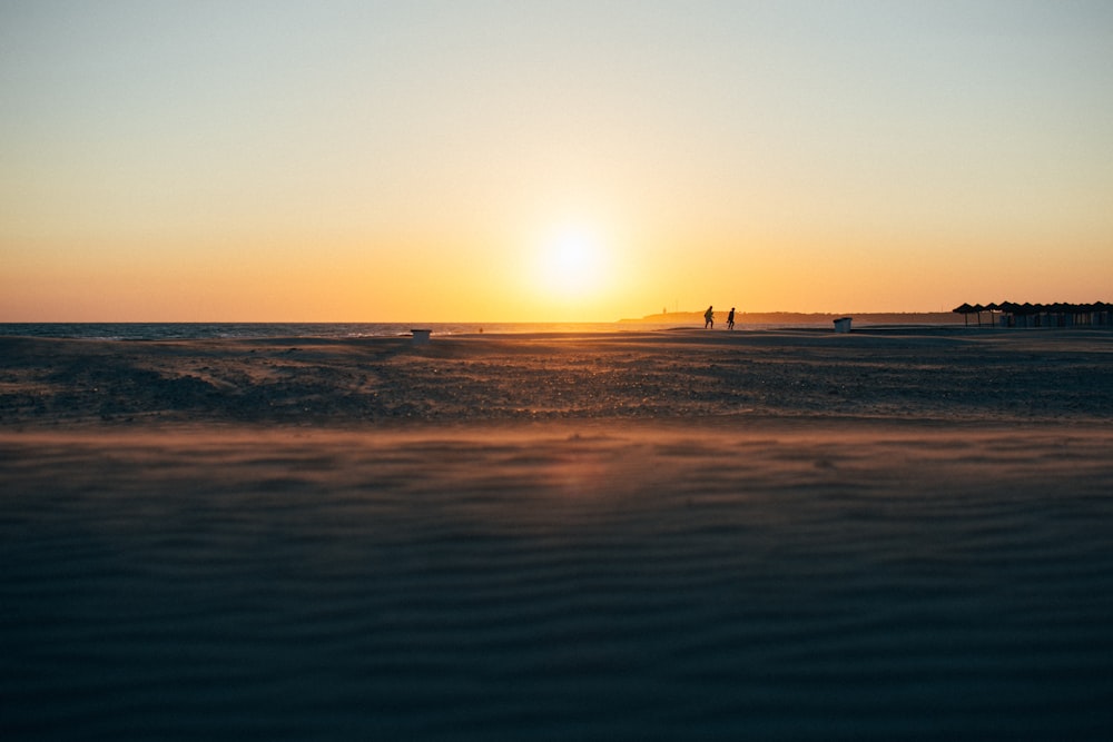 silhouette of people on beach during sunset