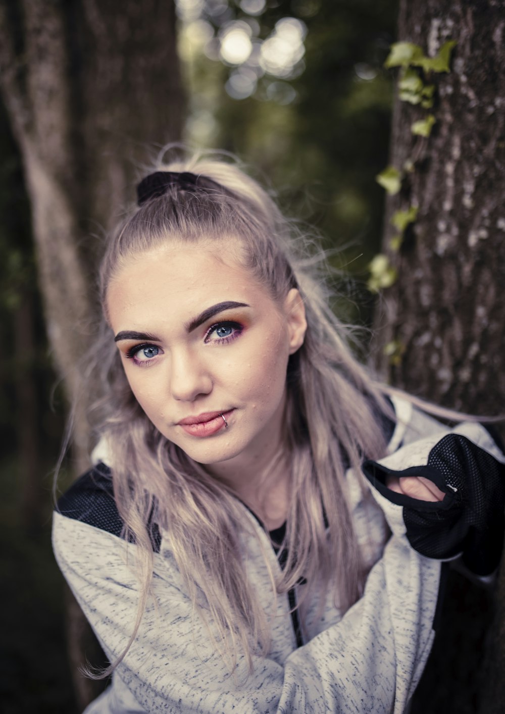 woman in black and white jacket