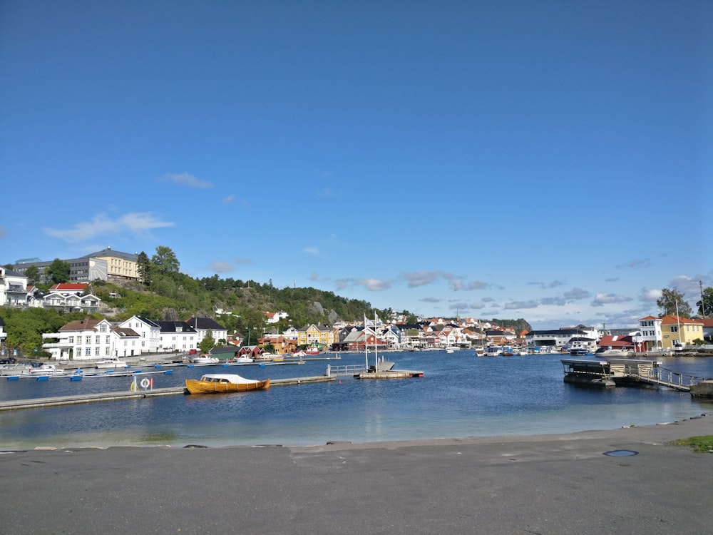 white and yellow boats on sea shore during daytime