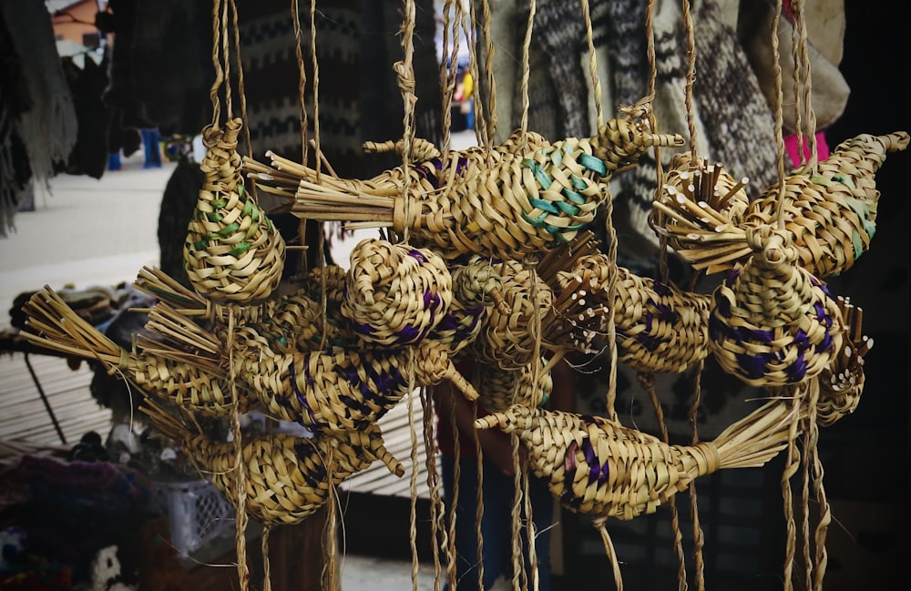 brown and green woven basket