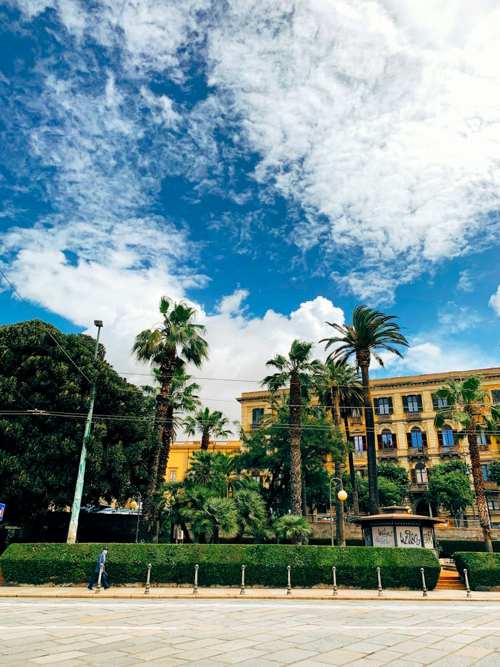 green trees near brown building under blue sky during daytime