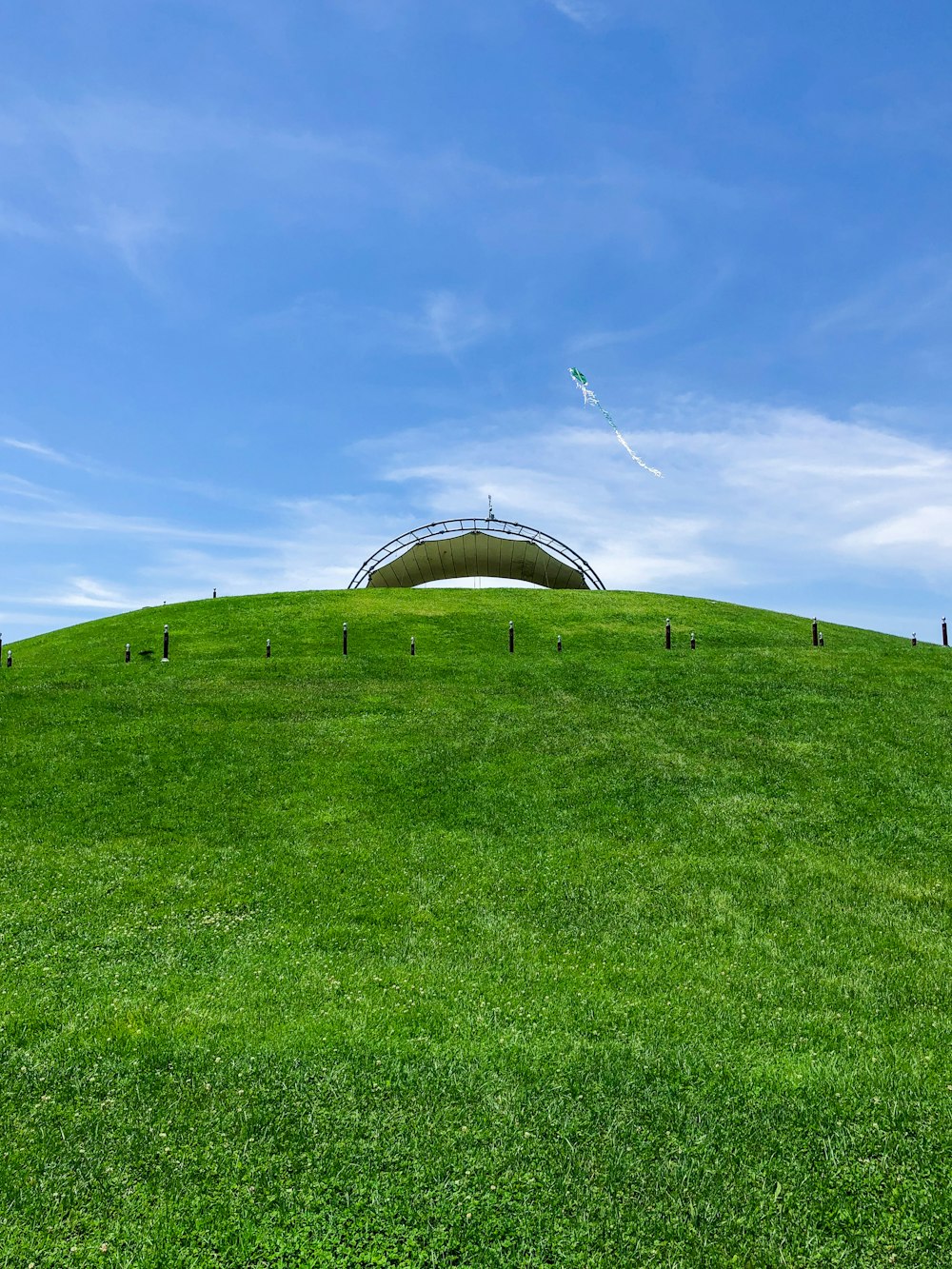 Grüne Rasenwiese unter bewölktem Himmel tagsüber