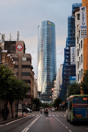 white and blue high rise building