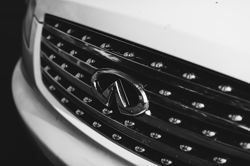 Close-up of a shiny car grille with the Onyx Motors logo.