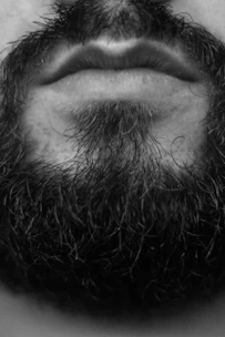 Close-up of a neatly trimmed beard with sharp lines, highlighting attention to detail.