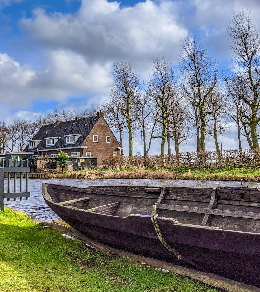 brown wooden boat on green grass field near brown wooden house during daytime