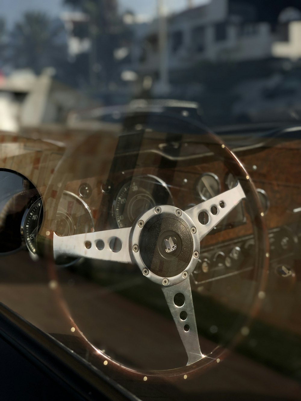 brown and silver steering wheel