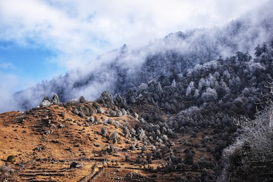 brown and gray mountain under white clouds during daytime in Sikkim India