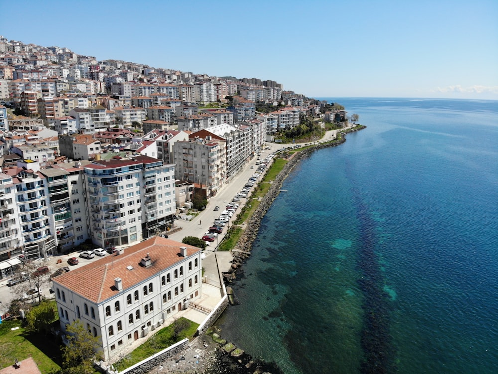 a large body of water next to a city