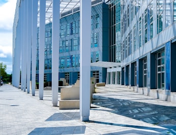 blue and white concrete building during daytime