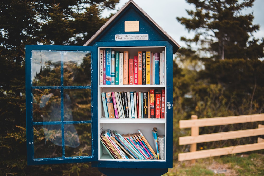 books on brown wooden shelf