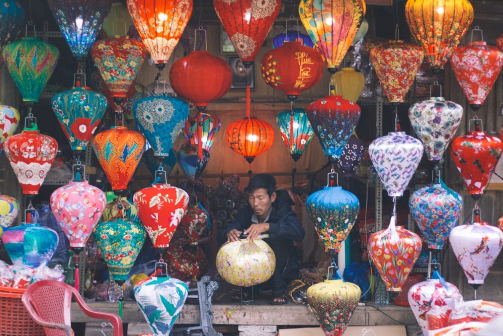 red and white paper lanterns