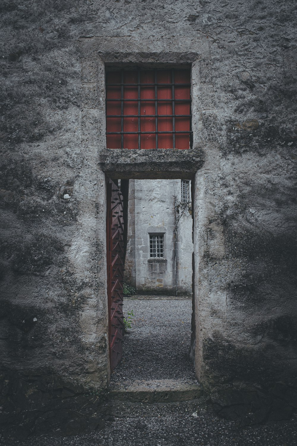 red and white wooden door