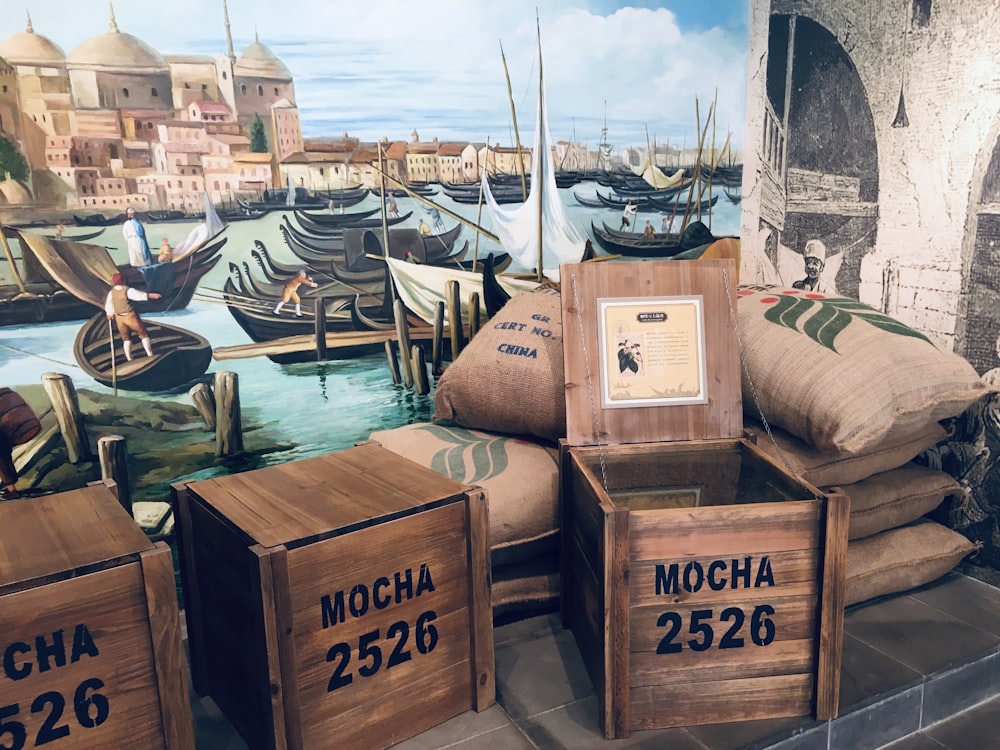 brown wooden crate on green wooden table