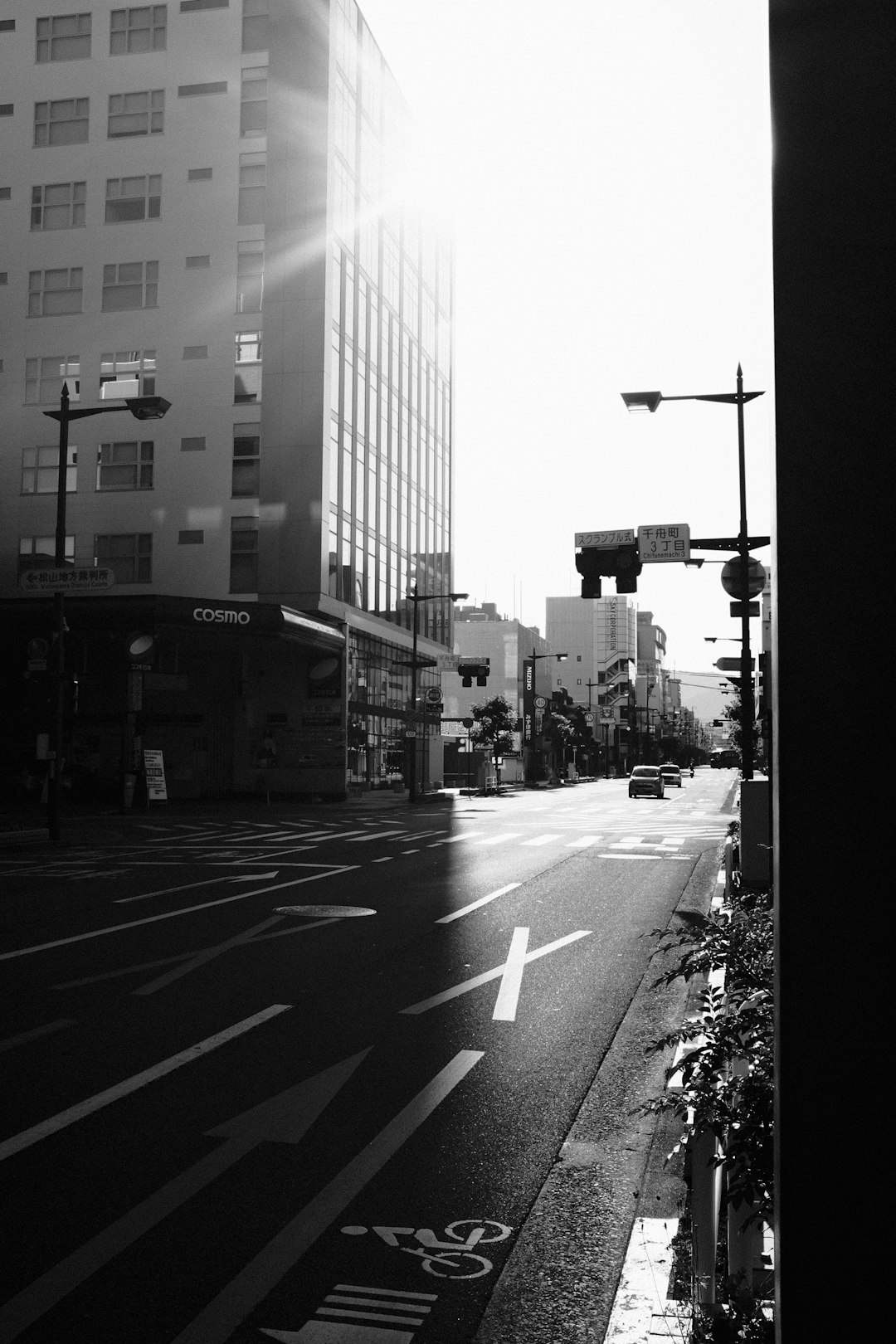 grayscale photo of city buildings