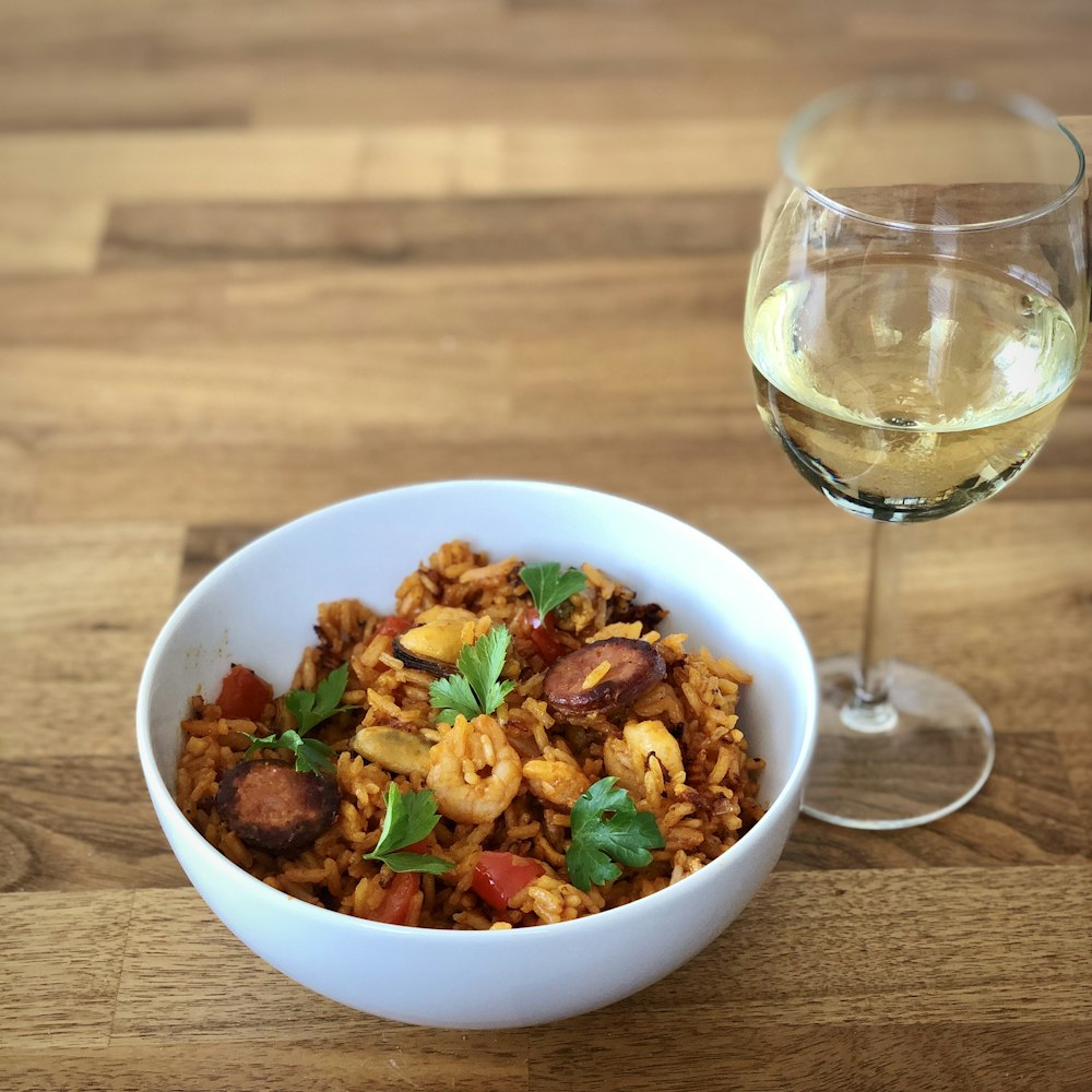 white ceramic bowl with cooked food