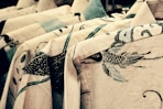 white blue and black floral textile