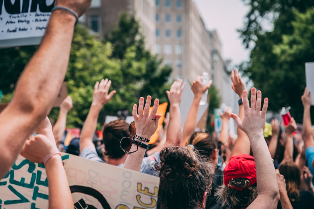 people raising their hands during daytime