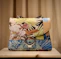 blue and brown floral leather handbag