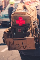 brown and red love print backpack