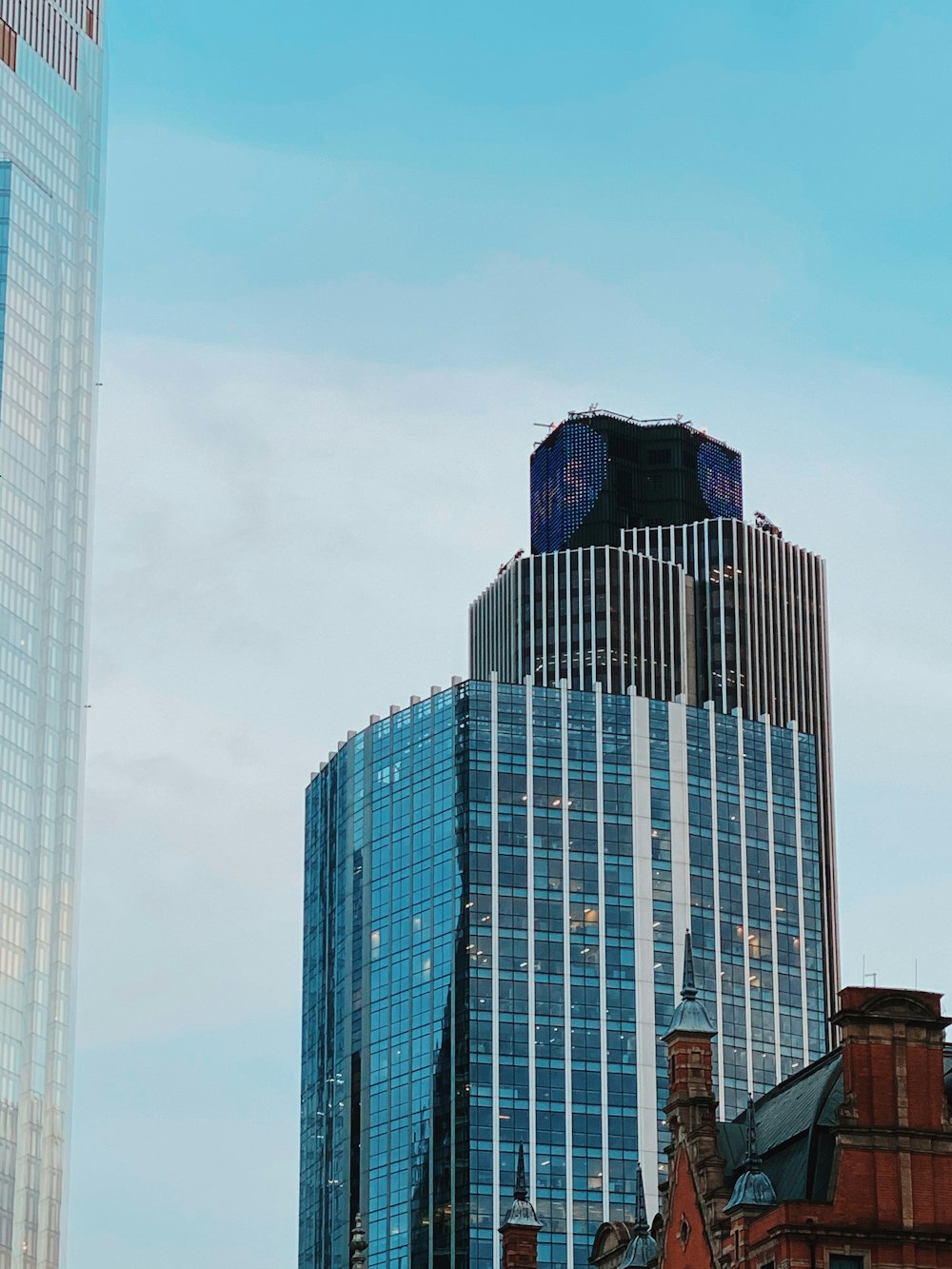 blue and white high rise building